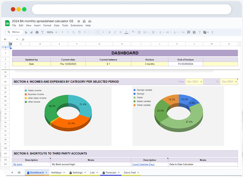 Screenshot - Incomes and Expenses by Category per Selected Period