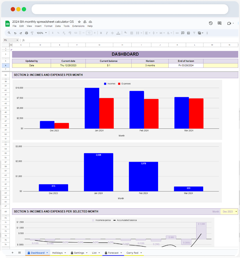 Screenshot - Budget Advisory - Incomes and Expenses per Month
